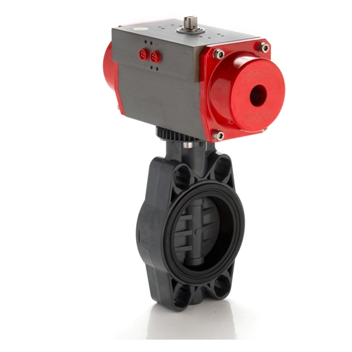 VALVOLA A FARFALLA UNI/ANSI PVC-U ø075-2"1/2, CORPO PVC, DISCO PVC, TENUTE EPDM, CON ATTUATORE PNEUMATICO D.E. - PER USO ACQUA 0406726 1