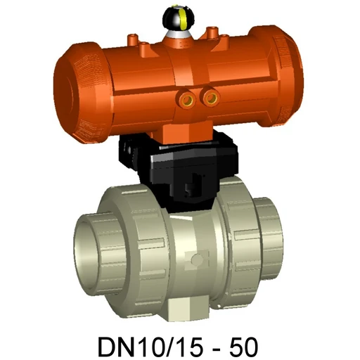 VALVOLA A SFERA SALDATURA DI TASCA PP-H ø050 mm TENUTE FPM CON ATTUATORE PNEUMATICO S.E. E FUNZIONE N.C. 0505070 1