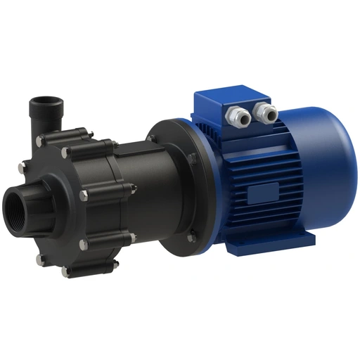 ELETTROPOMPA CENTRIFUGA ORIZZONTALE A TRASCINAMENTO MAGNETICO PVDF TENUTE FPM, ATTACCHI ASPIRAZIONE ø2" GAS F E MANDATA ø1"1/2 GAS M 2000017 1